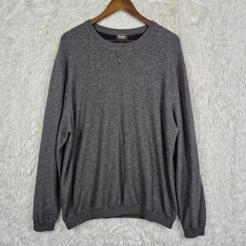 Neiman Marcus Cashmere Sweater Mens XXL Gray Crewneck Heather Knit Pullover